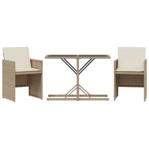 vidaXL Ensemble de bistro 3 pcs avec coussins beige r&eacute;sine tress&eacute;e