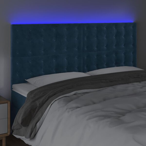 vidaXL T&ecirc;te de lit &agrave; LED Bleu fonc&eacute; 200x5x118/128 cm Velours