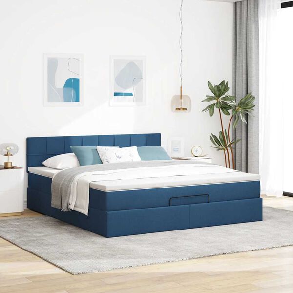 VidaXL Cadre de lit ottoman avec matelas bleu 180x200 cm tissu