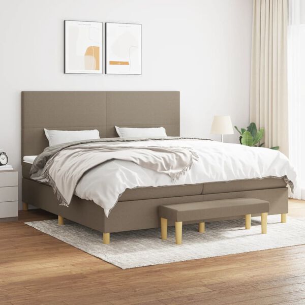 vidaXL Sommier &agrave; lattes de lit avec matelas Taupe 200x200 cm Tissu