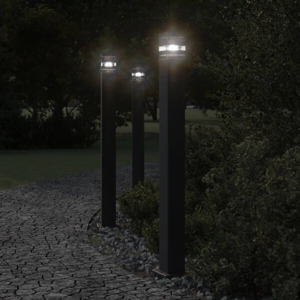 vidaXL Lampadaires d'extérieur avec sortie 3 pcs noir 110 cm aluminium