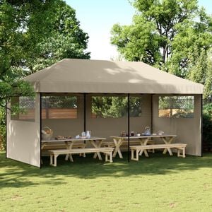 vidaXL Tente de r&eacute;ception pliable escamotable 3 parois lat&eacute;rales taupe