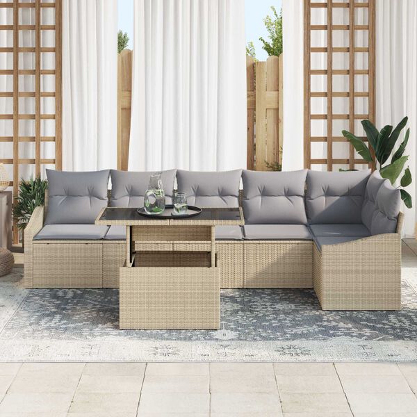 vidaXL Ensemble de canapé de jardin Réglable 7 pcs Beige et Gris clair