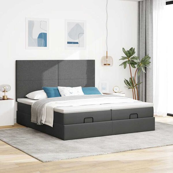 VidaXL Cadre de lit ottoman avec matelas gris fonc&eacute; 180x200cm tissu