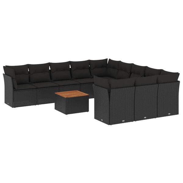vidaXL Salon de jardin 12 pcs avec coussins noir r&eacute;sine tress&eacute;e