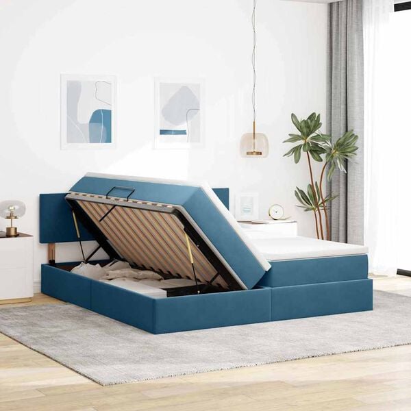 vidaXL Lit de Rangement avec matelas Bleu fonc&eacute; 90 x 200 cm