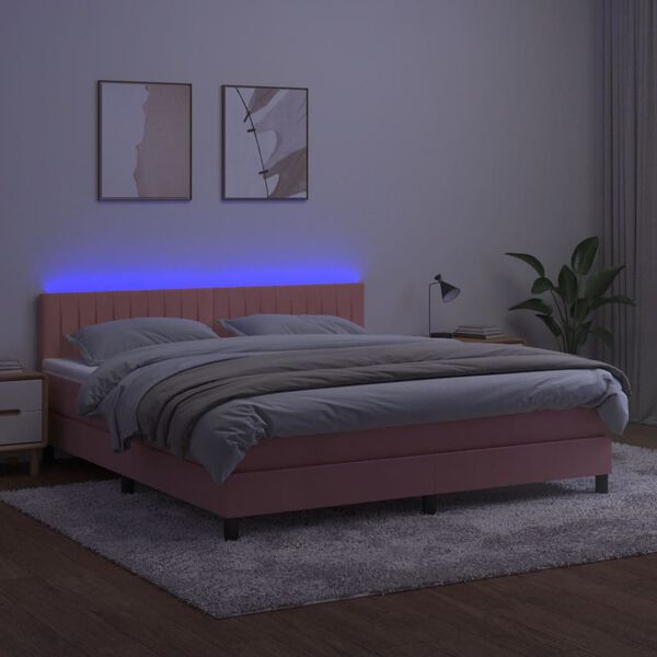 vidaXL Sommier &agrave; lattes de lit avec matelas et LED Rose 160x200 cm