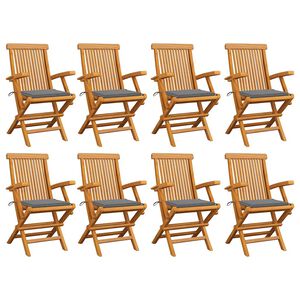 vidaXL Chaises pliantes avec coussins gris, 8 pi&egrave;ces, en teck massif