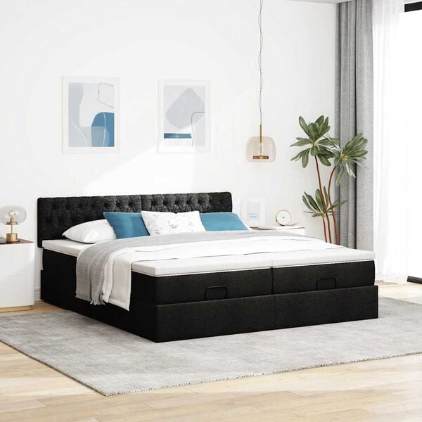 VidaXL Cadre de lit ottoman avec matelas noir 180x200cm tissu