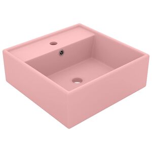 vidaXL Lavabo carr&eacute; de luxe &agrave; trop-plein Rose mat 41x41 cm C&eacute;ramique