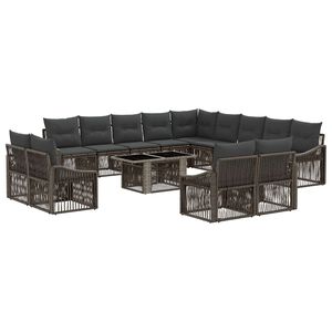 vidaXL Ensemble de canap&eacute; de jardin 14 pc Gris et Gris fonc&eacute; polyrotin