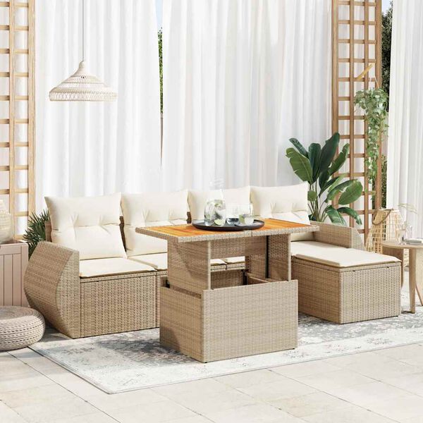 vidaXL Salon de jardin avec coussins 6 pcs beige r&eacute;sine tress&eacute;e