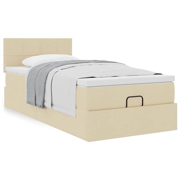 vidaXL Cadre de lit ottoman avec matelas cr&egrave;me 90x190 cm tissu