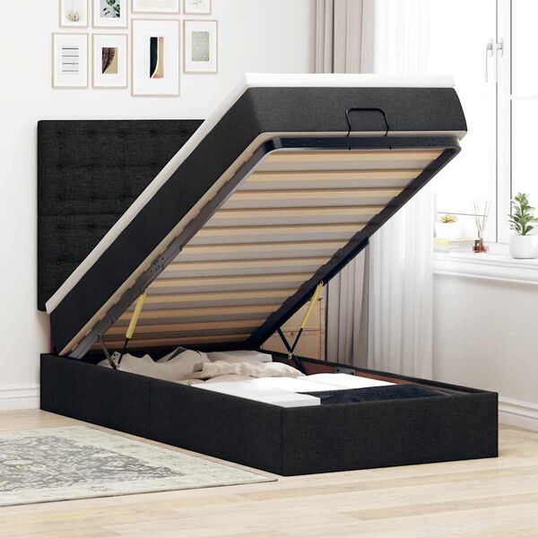 vidaXL Lit ottoman avec matelas et LED noir 80x200cm tissu