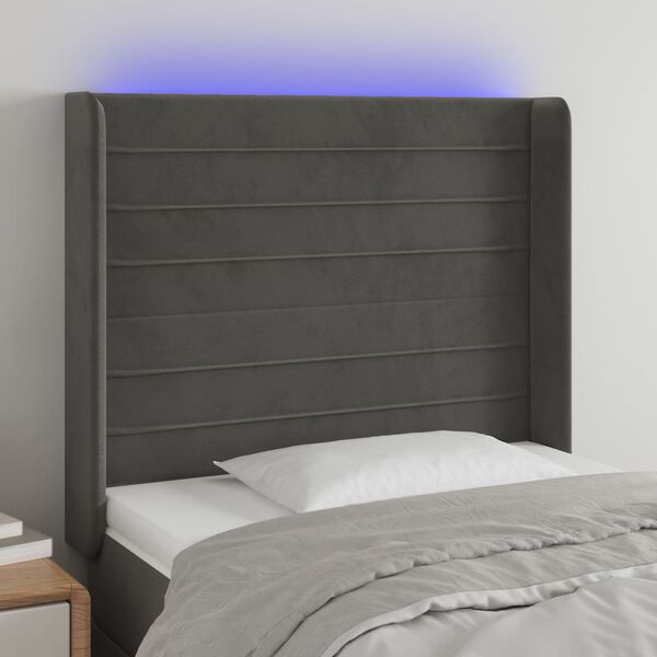 vidaXL T&ecirc;te de lit &agrave; LED Gris fonc&eacute; 93x16x118/128 cm Velours
