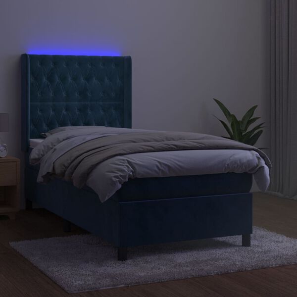 vidaXL Sommier &agrave; lattes de lit matelas et LED Bleu fonc&eacute; 100x200 cm