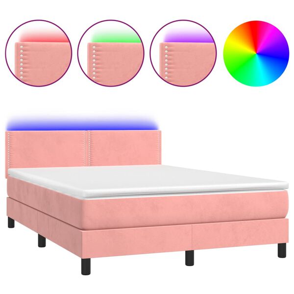 vidaXL Sommier &agrave; lattes de lit avec matelas LED Rose 140x200 cm