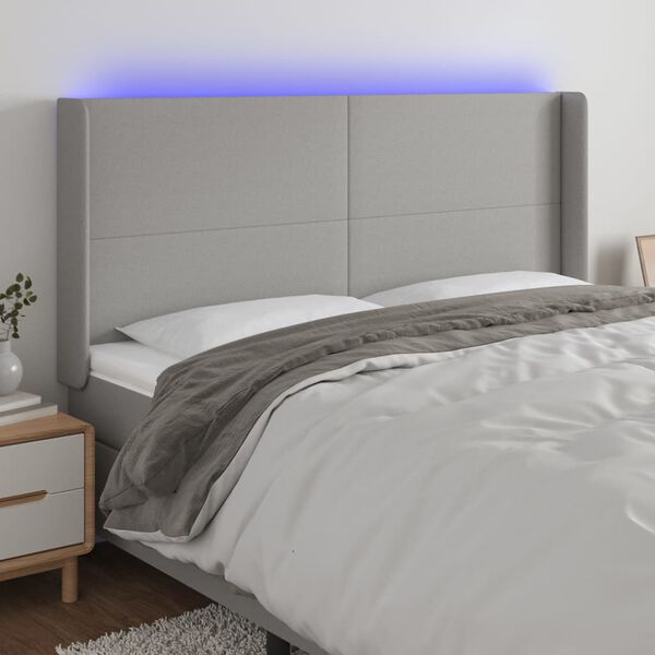 vidaXL T&ecirc;te de lit &agrave; LED Gris clair 163x16x118/128 cm Tissu
