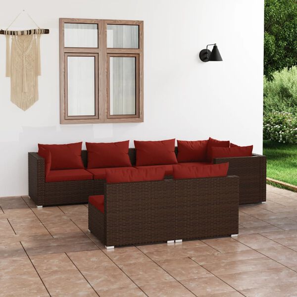 vidaXL Salon de jardin avec coussins 7 pcs marron r&eacute;sine tress&eacute;e