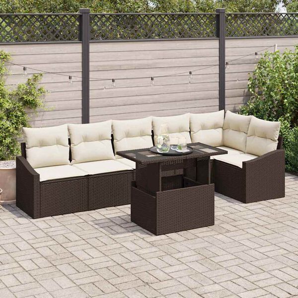 vidaXL Ensemble de canap&eacute; de jardin 7 pcs Marron et Cr&egrave;me polyrotin