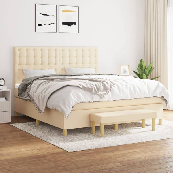 vidaXL Sommier &agrave; lattes de lit avec matelas Cr&egrave;me 180x200 cm Tissu