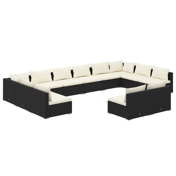 vidaXL Salon de jardin 12 pcs avec coussins Noir R&eacute;sine tress&eacute;e