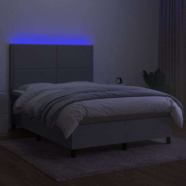 vidaXL Sommier &agrave; lattes de lit et matelas et LED Gris clair 140x190 cm