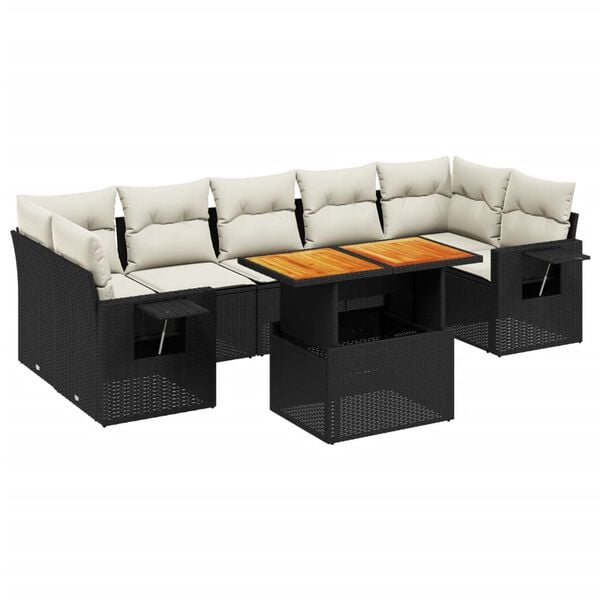 vidaXL Salon de jardin 8 pcs avec coussins noir r&eacute;sine tress&eacute;e