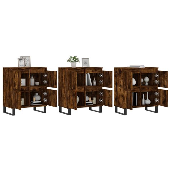 vidaXL Buffets 3 pcs Ch&ecirc;ne fum&eacute; Bois d'ing&eacute;nierie