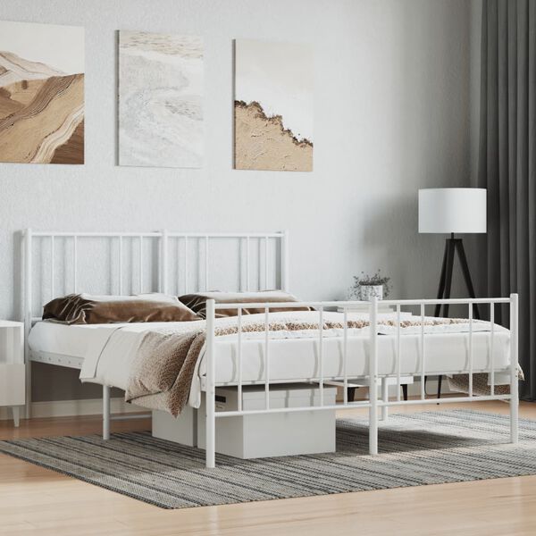 vidaXL Cadre de lit m&eacute;tal sans matelas et pied de lit blanc 140x190 cm