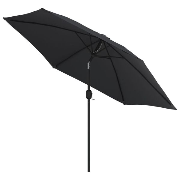 vidaXL Parasol d'extérieur avec lumières LED et mât en acier Noir