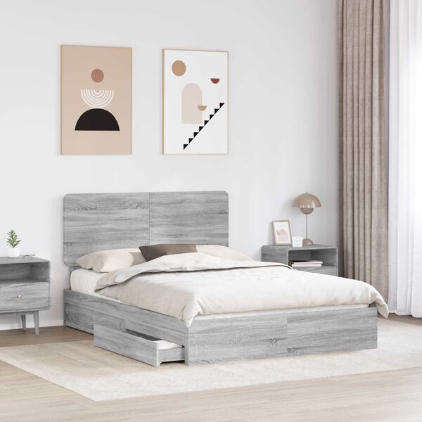 vidaXL Lit de Rangement Gris Sonoma 150 x 200 cm Bois d'ing&eacute;nierie