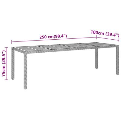 vidaXL Table de jardin 250x100x75 cm Acacia et résine tressée Noir