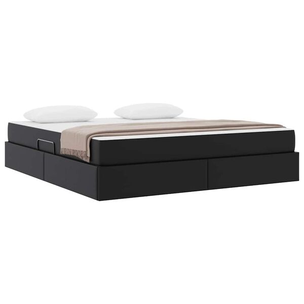 vidaXL Lit avec rangement et matelas avec matelas 2 pcs Noir Cuir