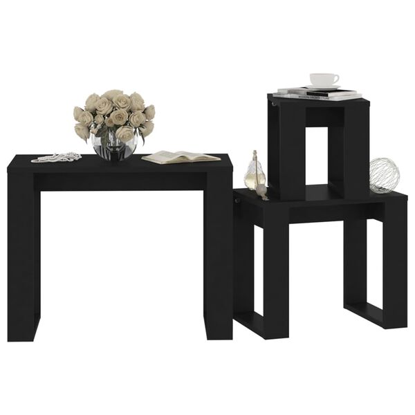 vidaXL Tables gigognes 3 pcs Noir Bois d'ing&eacute;nierie