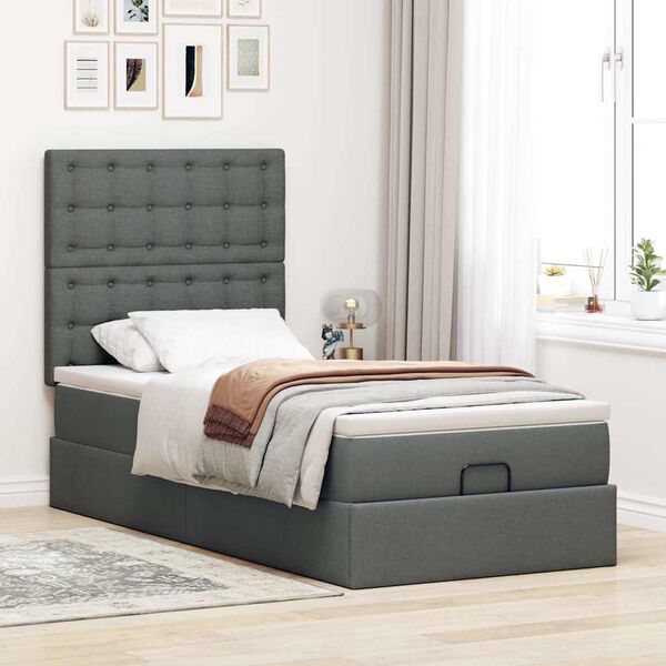 vidaXL Lit ottoman avec matelas gris fonc&eacute; 90x200 cm tissu