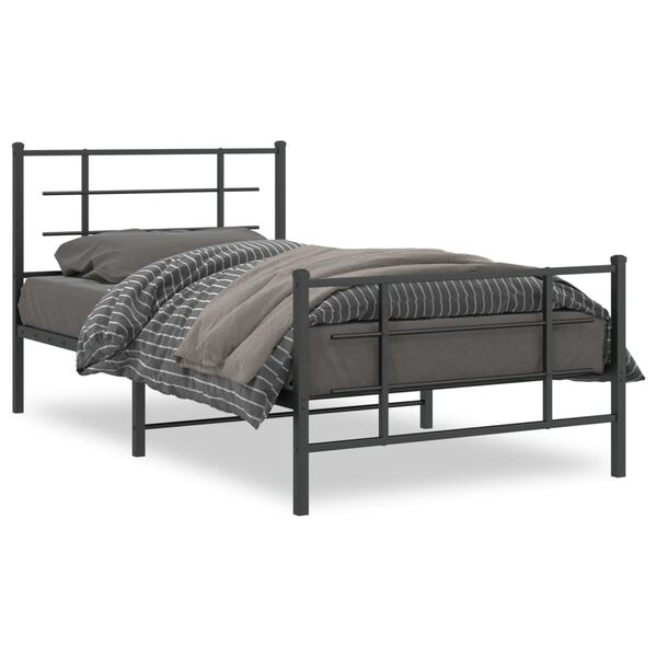 vidaXL Cadre de lit métal sans matelas avec pied de lit noir 100x190cm