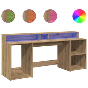 vidaXL Bureau avec lumi&egrave;res LED ch&ecirc;ne artisanal bois d'ing&eacute;nierie