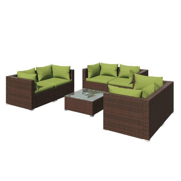 vidaXL Salon de jardin 7 pcs avec coussins R&eacute;sine tress&eacute;e Marron