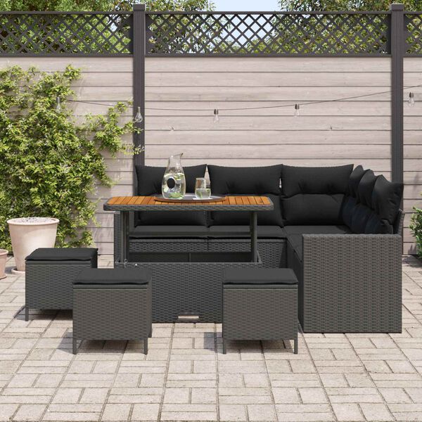 vidaXL Ensemble de canap&eacute; de jardin 9 pcs Noir polyrotin
