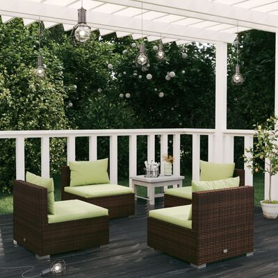 vidaXL Salon de jardin 4 pcs avec coussins Résine tressée Marron