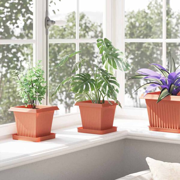 vidaXL Pot de Fleurs Carr&eacute; 24 pcs Rouge brique 16 x 16 x 14 cm