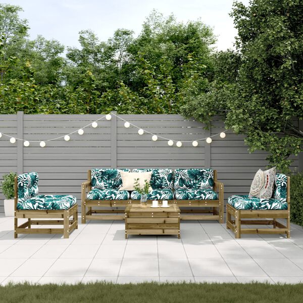 vidaXL Salon de jardin 6 pcs avec coussins bois de pin impr&eacute;gn&eacute;