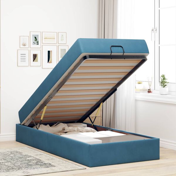 vidaXL Cadre de lit avec matelas avec matelas 2 pcs Bleu Velours