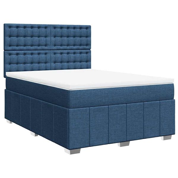vidaXL Sommier &agrave; lattes de lit avec matelas Bleu 140x190 cm Tissu