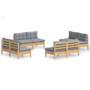 vidaXL Salon de jardin 8 pcs avec coussins gris Bois de pin