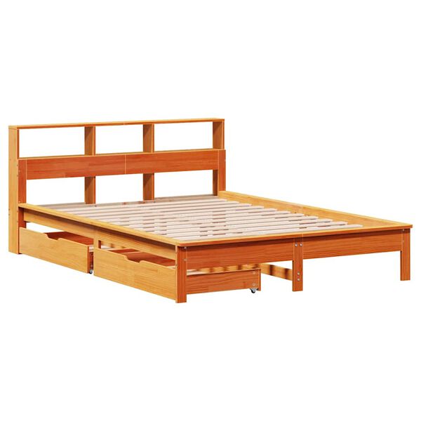 vidaXL Lit biblioth&egrave;que sans matelas cire marron 140x190 cm pin massif