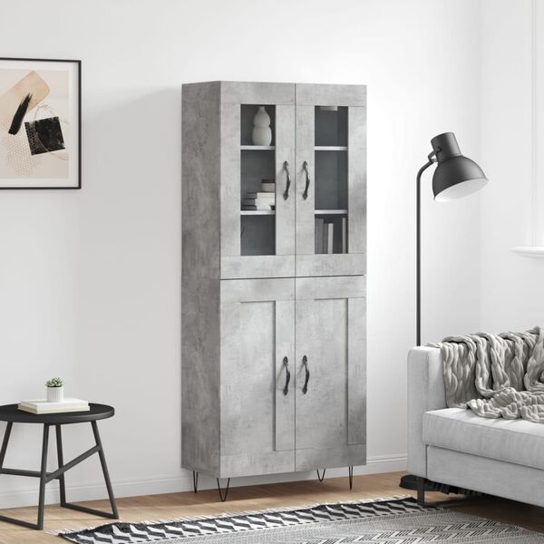 vidaXL Buffet haut Gris b&eacute;ton 69,5x34x180 cm Bois d'ing&eacute;nierie