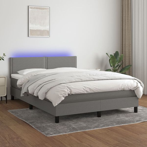 vidaXL Sommier &agrave; lattes de lit et matelas et LED Gris fonc&eacute; 140x200 cm