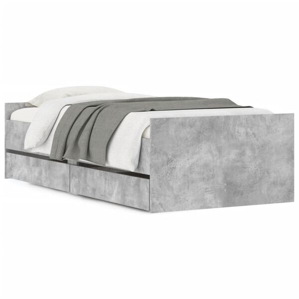 vidaXL Cadre de lit avec tiroirs sans matelas gris b&eacute;ton 90x190 cm